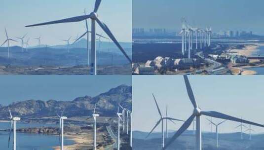 山东威海千里山海自驾旅游公路风力发电机群高清在线视频素材下载