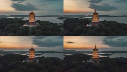 杭州雷峰塔夜景航拍延时高清在线视频素材下载