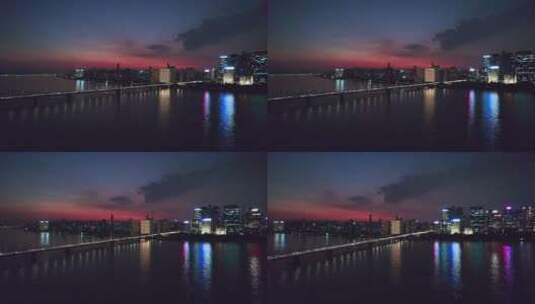 杭州上城区西兴大桥晚霞航拍高清在线视频素材下载