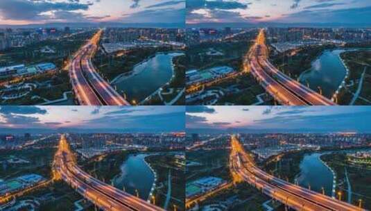 中国内蒙古呼和浩特市牛角桥航拍夜景延时高清在线视频素材下载
