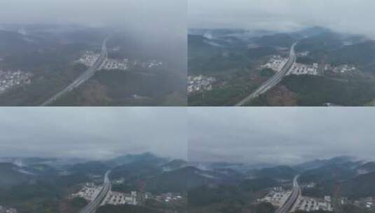 二广高速清远连山小三江服务区山景航拍高清在线视频素材下载