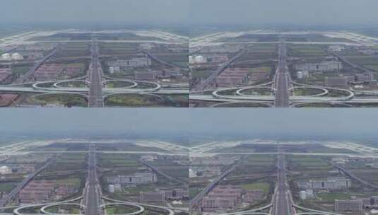 航拍胶东国际机场高速出入口高清在线视频素材下载