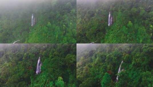 航拍绿色森林瀑布高清在线视频素材下载