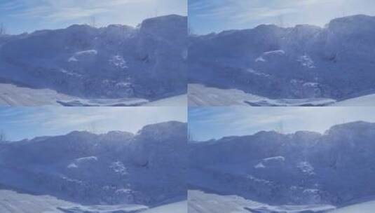 内蒙古草原雪景国道旁风吹雪白毛风高清在线视频素材下载