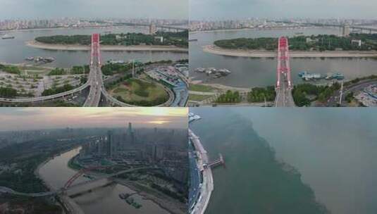 武汉汉阳晴川桥航拍两江交汇高清在线视频素材下载