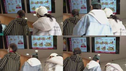 快餐店汉堡店排队选餐游客人高清在线视频素材下载