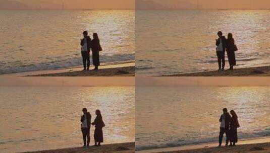 海边日落情侣背影唯美爱情高清在线视频素材下载