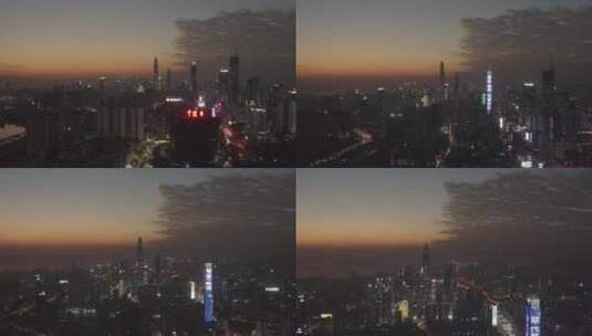 深圳CBD傍晚夜景航拍高清在线视频素材下载