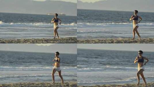 在沙滩上奔跑的女人高清在线视频素材下载