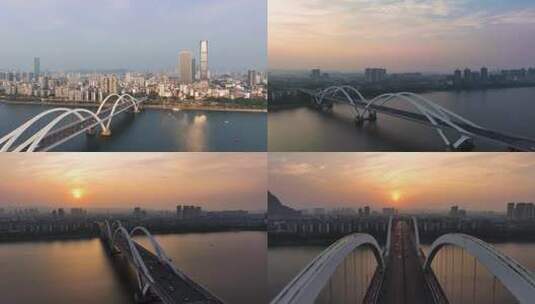 4K航拍广西柳州广雅大桥落日变化高清在线视频素材下载
