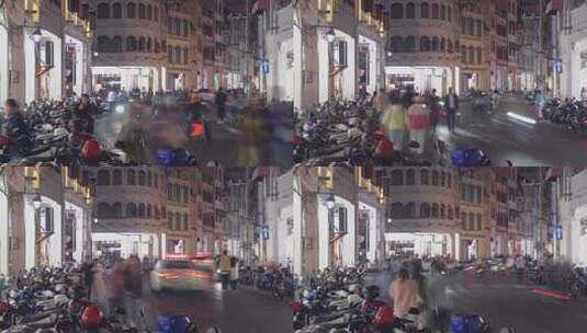 海口市骑楼老街夜景延时拍摄高清在线视频素材下载