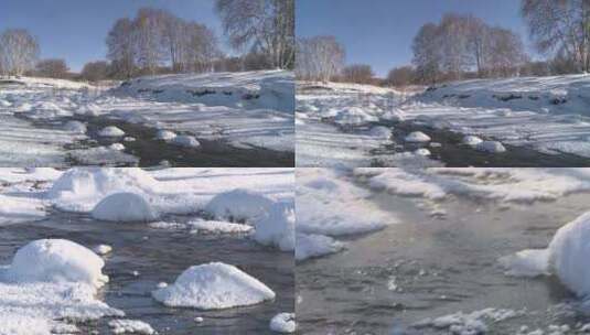 河头水溪小雪河流高清在线视频素材下载