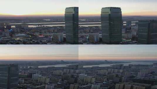 湖南长沙市城市建筑日落夕阳航拍高清在线视频素材下载
