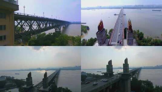 南京长江大桥航拍车流第二组高清在线视频素材下载