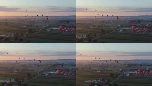 宾夕法尼亚州兰开斯特节日期间许多热气球的高空拍摄高清在线视频素材下载
