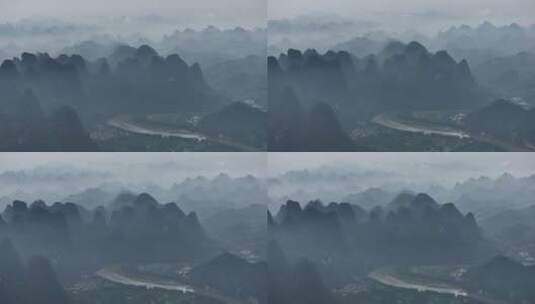 桂林山水群山峻岭山区村落绵延起伏高清在线视频素材下载