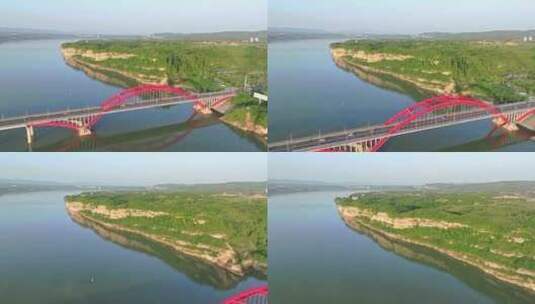 郧阳汉江大桥与汉江岸边悬崖高清在线视频素材下载