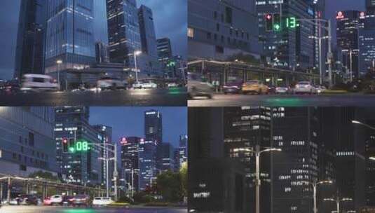 都市车流城市生活夜晚十字路口高清在线视频素材下载