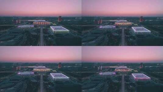 航拍西安港务区奥体中心城市夜景风光高清在线视频素材下载