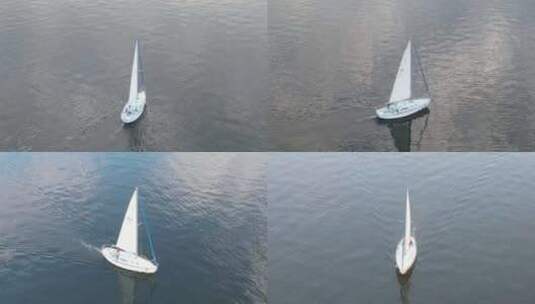 航拍水面上行驶的帆船高清在线视频素材下载