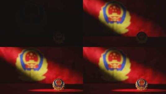光束照耀在警徽警旗上高清在线视频素材下载