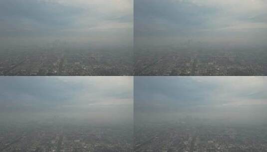 苏州城市清晨迷雾平流层航拍高清在线视频素材下载