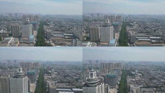航拍山东淄博城市建设淄博地标建筑高清在线视频素材下载