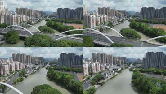 航拍温州南塘文化旅游区南塘大桥高清在线视频素材下载
