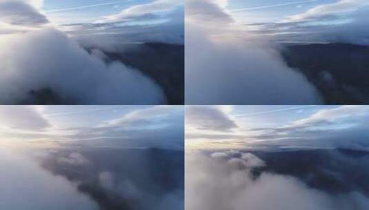 日落时云中山脉的鸟瞰图高清在线视频素材下载