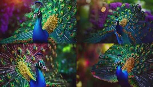 孔雀开屏美丽特写镜头多彩盛开大自然动物高清在线视频素材下载