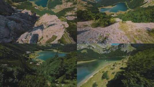 FPV无人机航拍森林湖泊高山特尔诺万科湖高清在线视频素材下载