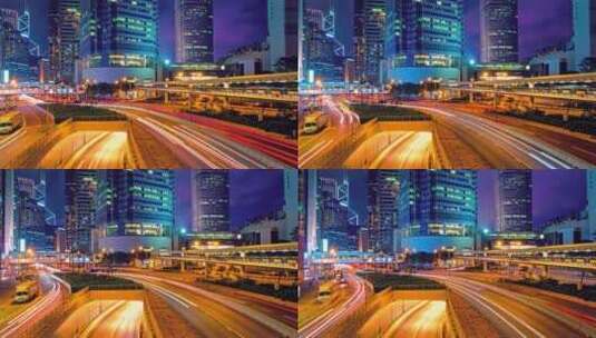 夜晚城市公路上的车流轨迹光绘摄影高清在线视频素材下载