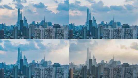 中国上海城市金融区蓝天白云延时高清在线视频素材下载