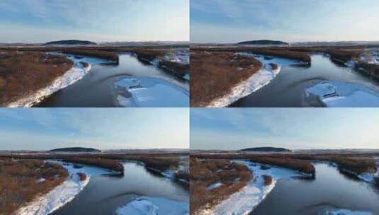 航拍湿地冰河雪景高清在线视频素材下载