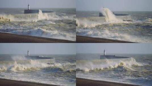 海浪，海，碰撞，灯塔高清在线视频素材下载