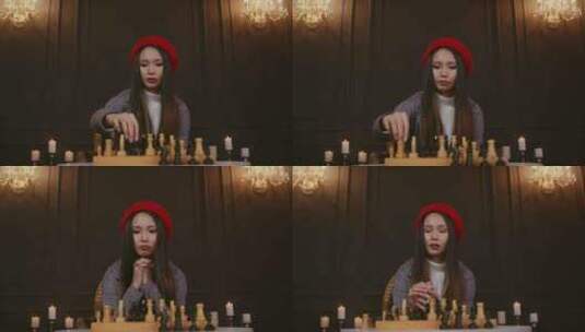 下棋的女人高清在线视频素材下载