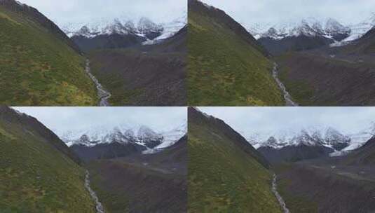 航拍四川川西高原雪山河谷牧场风光高清在线视频素材下载