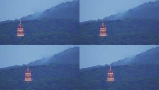 杭州西湖雷峰塔雨后夜景高清在线视频素材下载