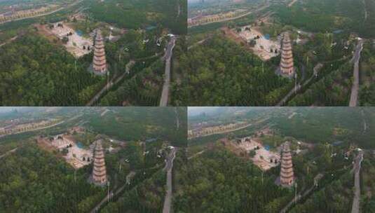 河北邯郸响堂山石窟常乐寺清晨航拍高清在线视频素材下载