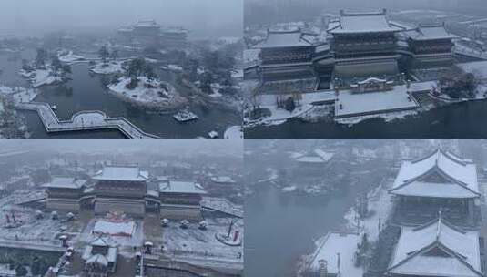 隋唐洛阳城九洲池雪景合集高清在线视频素材下载