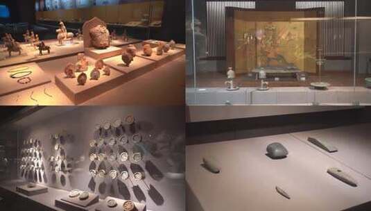 古代文物展示及背景画展览高清在线视频素材下载