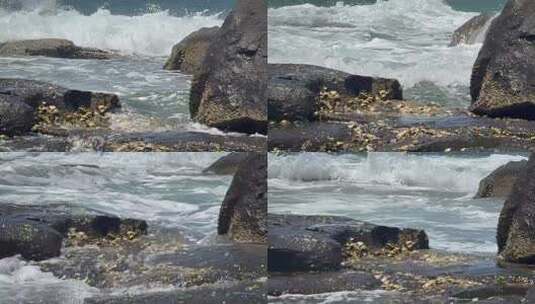 海浪拍打岸边礁石高清在线视频素材下载