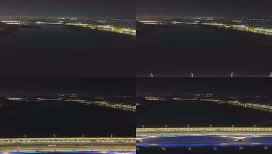 城市河流夜景航拍高清在线视频素材下载
