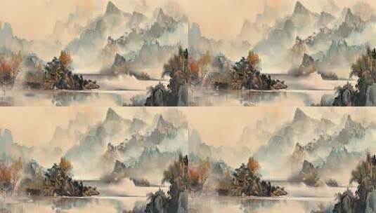 中国风山水画卷古风景观高清在线视频素材下载