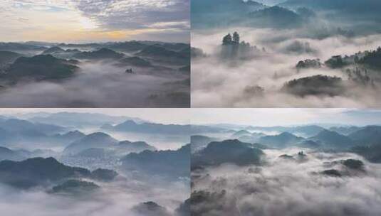 4k航拍山村云海水墨画  农村山景高清在线视频素材下载