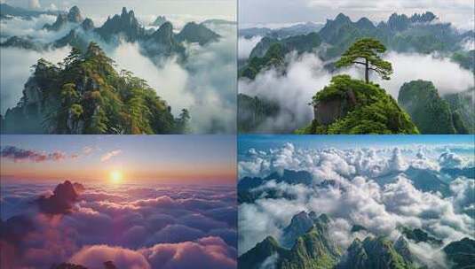 黄山迎客松日出云海风景黄山航拍宣传片ai高清在线视频素材下载