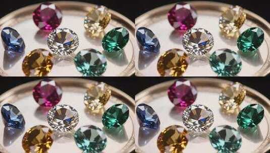 托盘上的多彩宝石特写高清在线视频素材下载