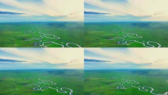 暮色下草原唯美河流“天下第一曲水”高清在线视频素材下载
