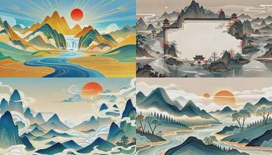 古风山水中式建筑背景画面高清在线视频素材下载