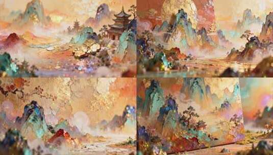 古风山水楼阁场景高清在线视频素材下载